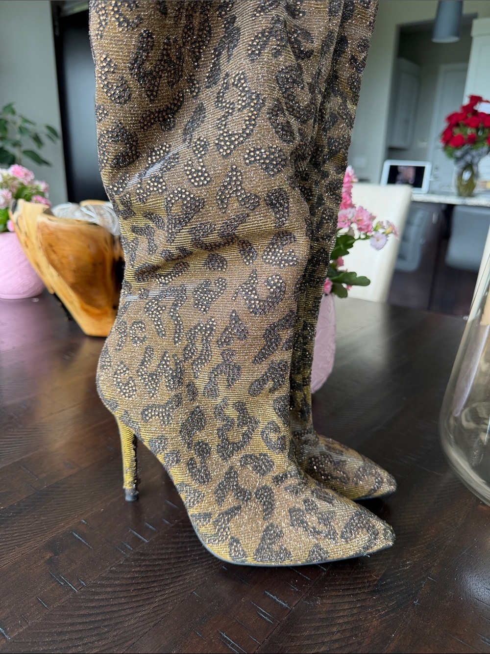 Leopard-Print Stiletto Heeled Boots